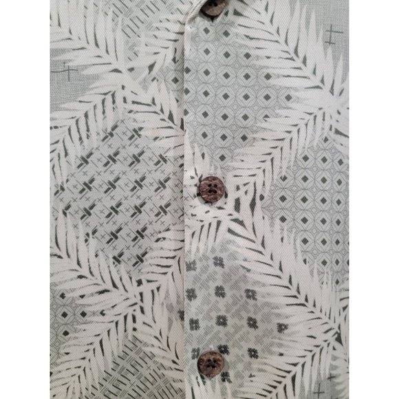 Tommy Bahama Men Large 100% Silk Ivory Geometric Palm Trees Shirt Button Down - Picture 4 of 10